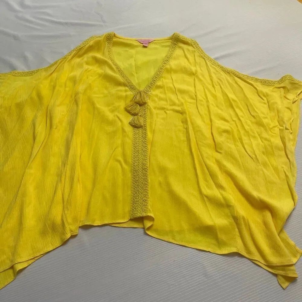 Lilly Pulitzer Womenโs BrightโTarty Yellow Tassel Cold Shoulder Top Size S/M